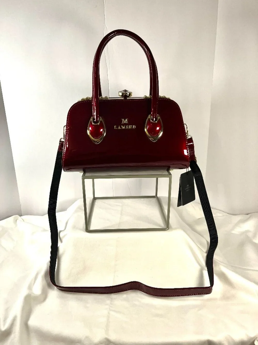 NWT/M-Lamsed Red Patent Gold Chain Bag – Glam Faux Diamond Clasp Purse